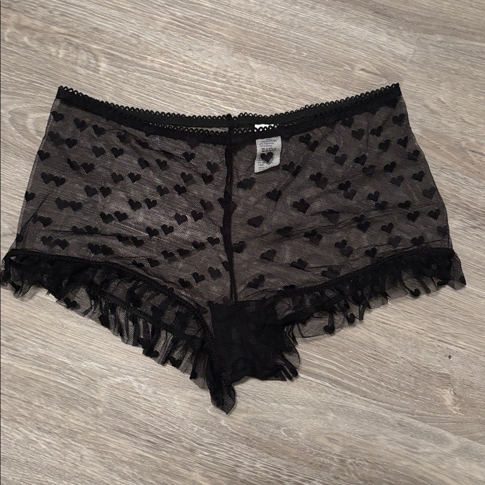 Women's Sheer Heart Mesh Ruffle Hem Boyshorts